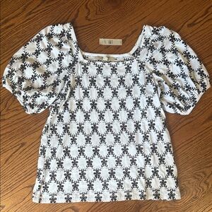 LOFT Black and White Patterned Blouse